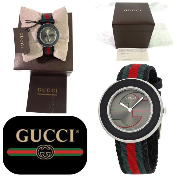 NIB Auc Gucci Swiss U-Play Red, Green and Black Nylon Strap Watch 35mm Y… - Picture 1 of 16